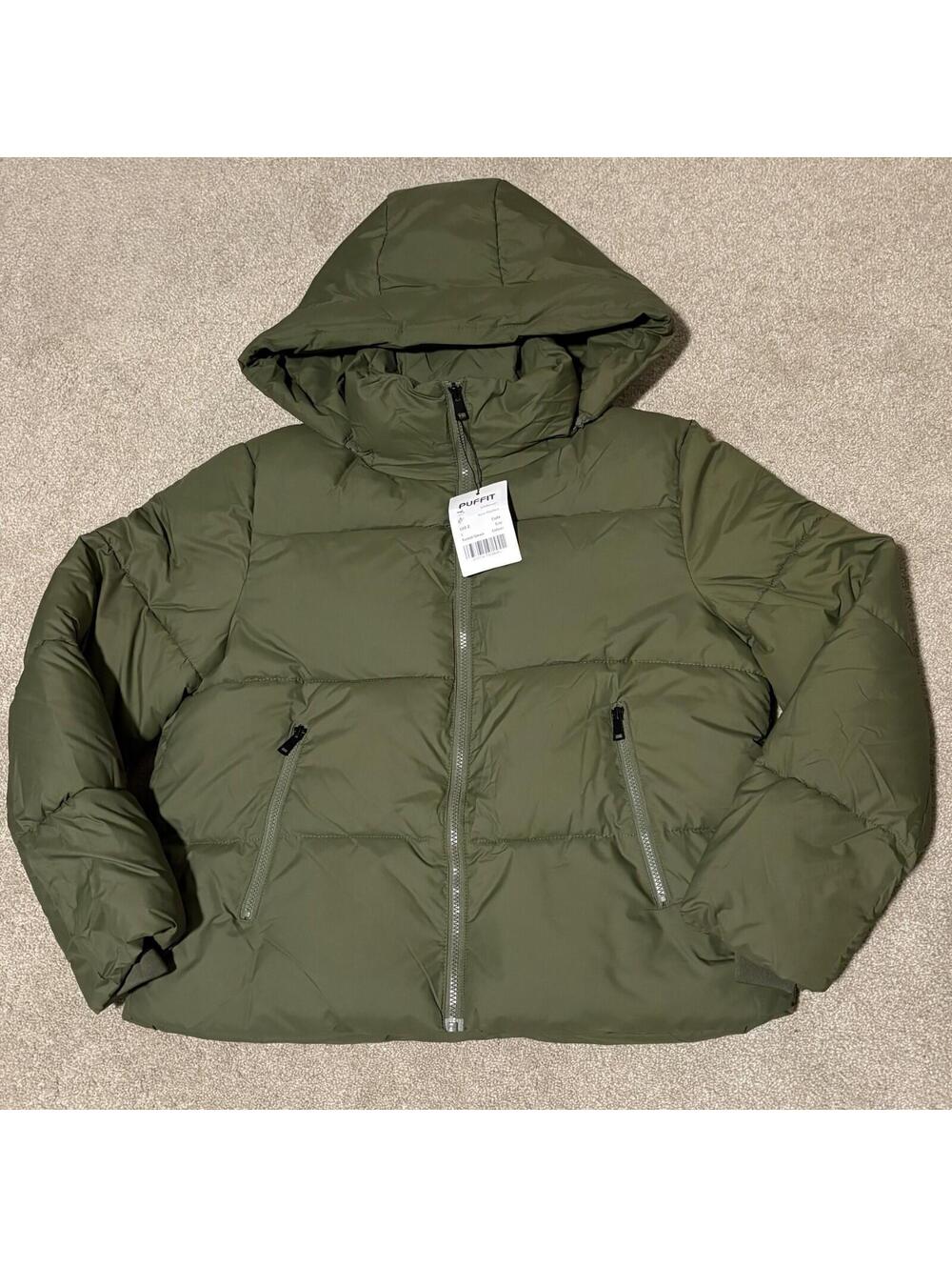 NWT PUFFIT WarmCore™ Womens Cropped Puffer Jacket Removable Hood Green, Sz L